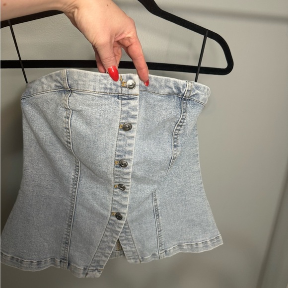 H&M Tops - Light Blue Denim Button-Up Corset Top